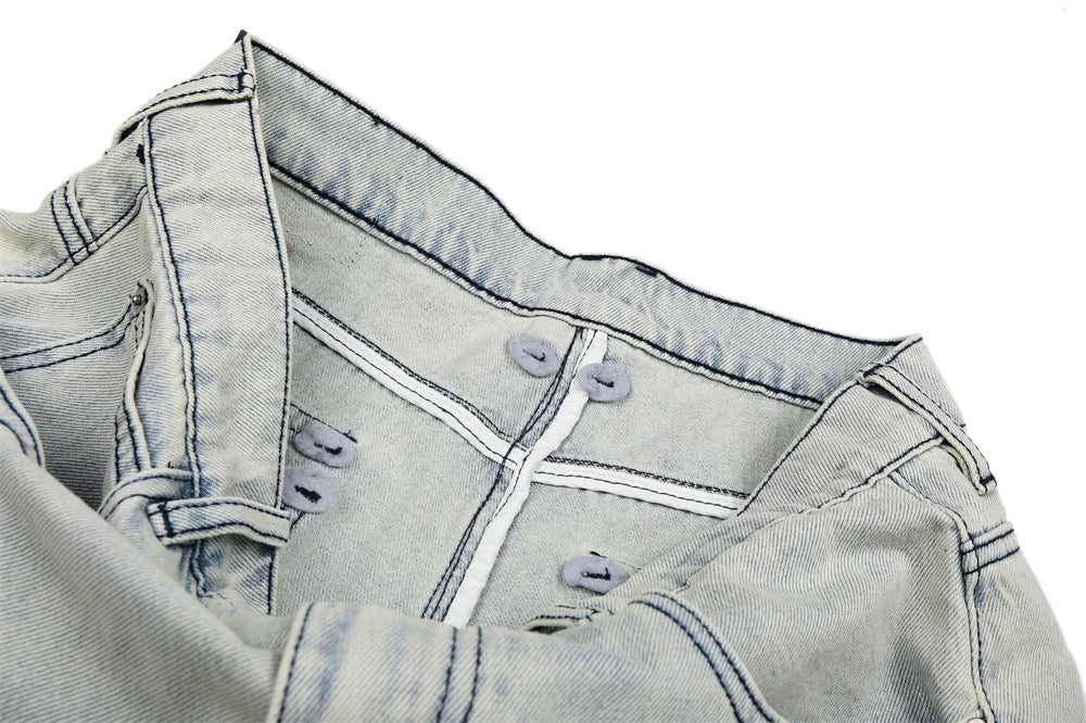Acid-Washed Wide-Leg Cargo Shorts