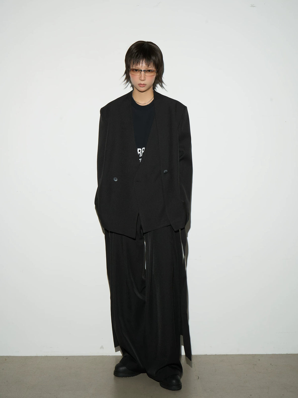 Wrap Tie Waist Tailored Jacket & Wide Leg Trousers Setup