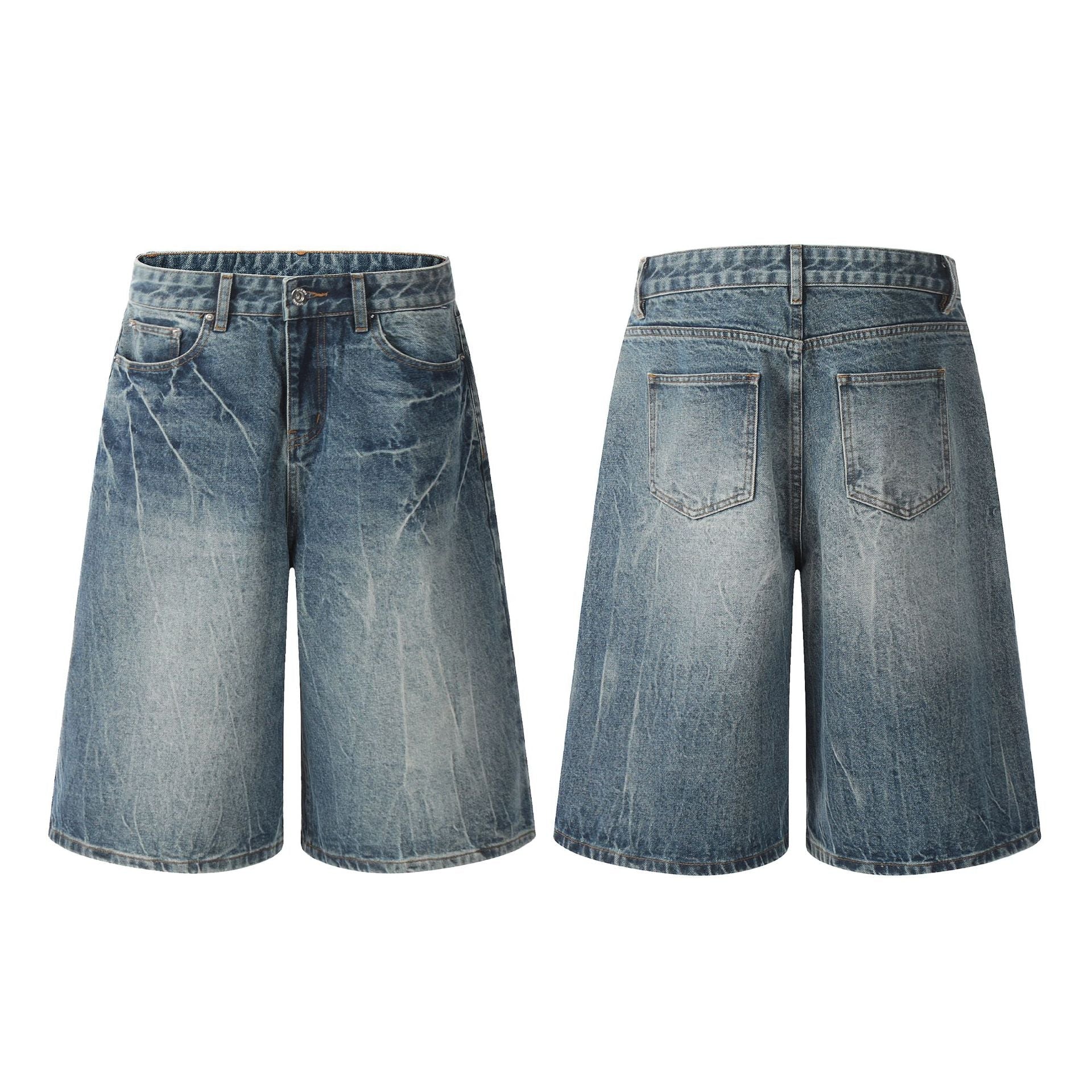 Washed Wide Leg Denim Jort
