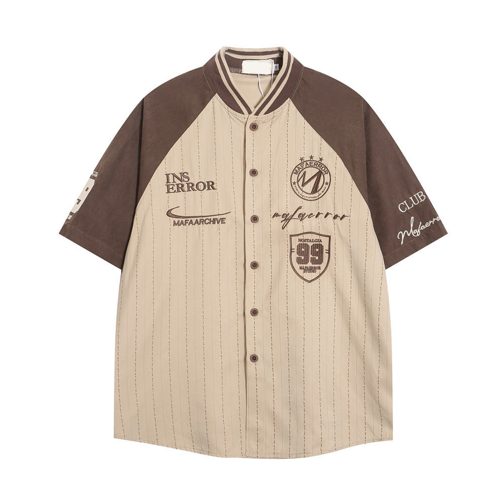 Baseball Collar Short-Sleeved Shirt - MADXMARX