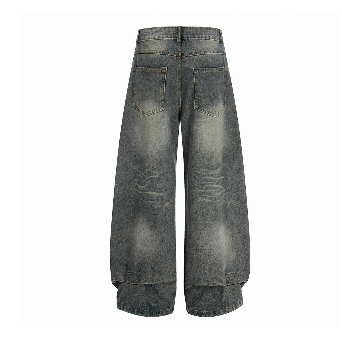 Washed Whisker Cross Studs Wide Leg Denim Jeans