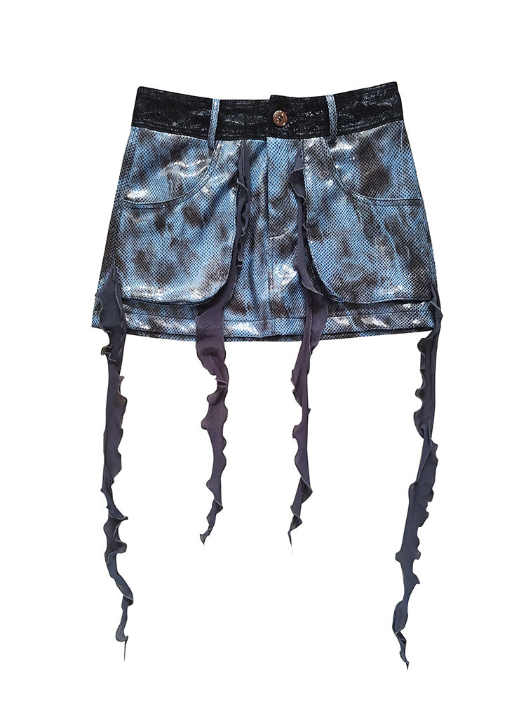 Fringe Patchwork PU Leather Skirt