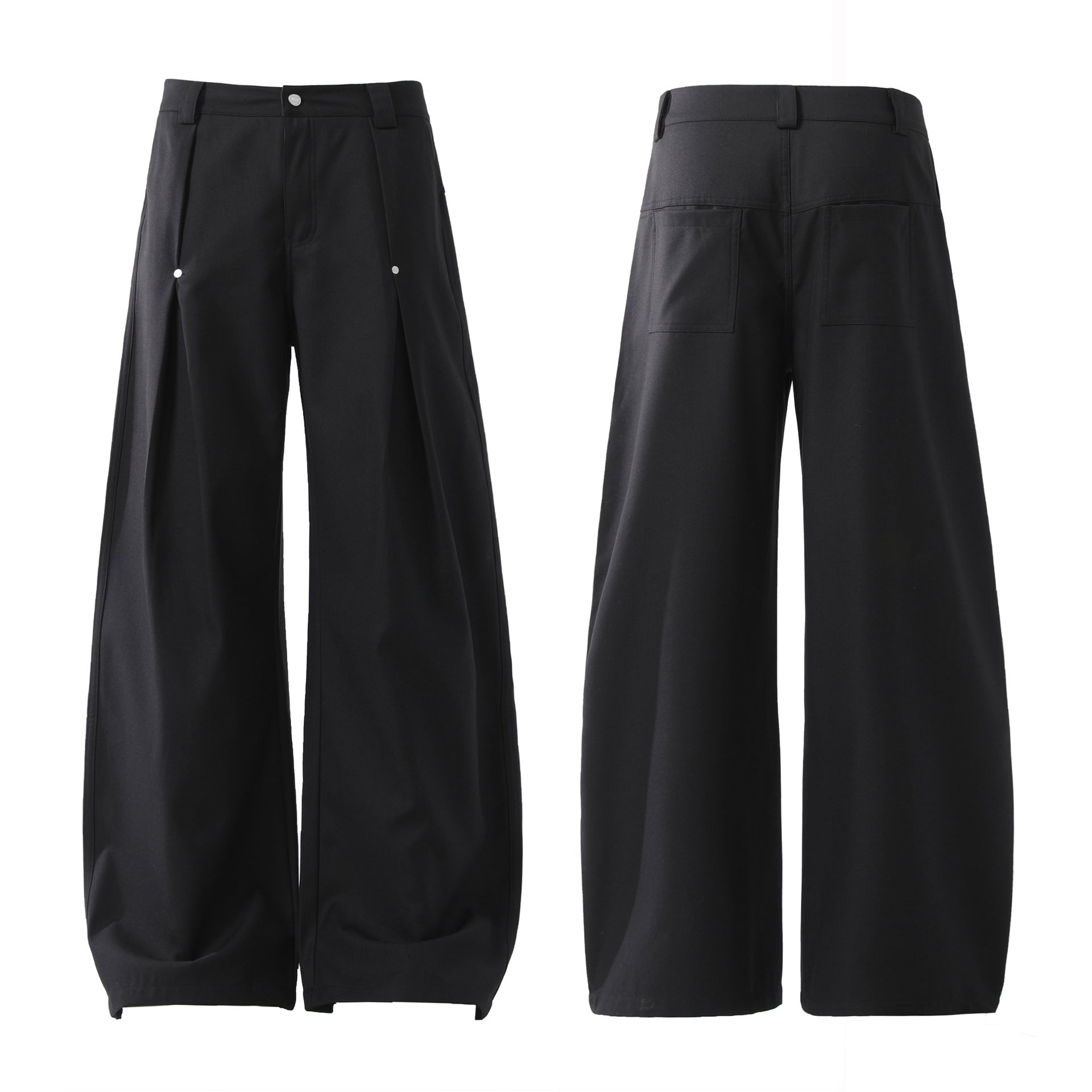 Pleats Wide Leg Curved Trousers