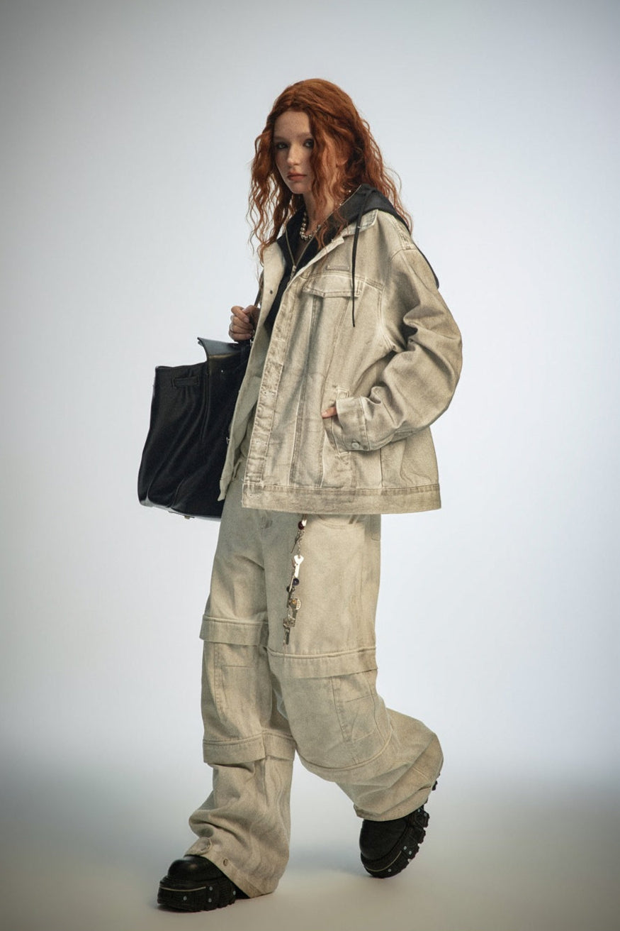 Retro Distressed Denim Work Jacket