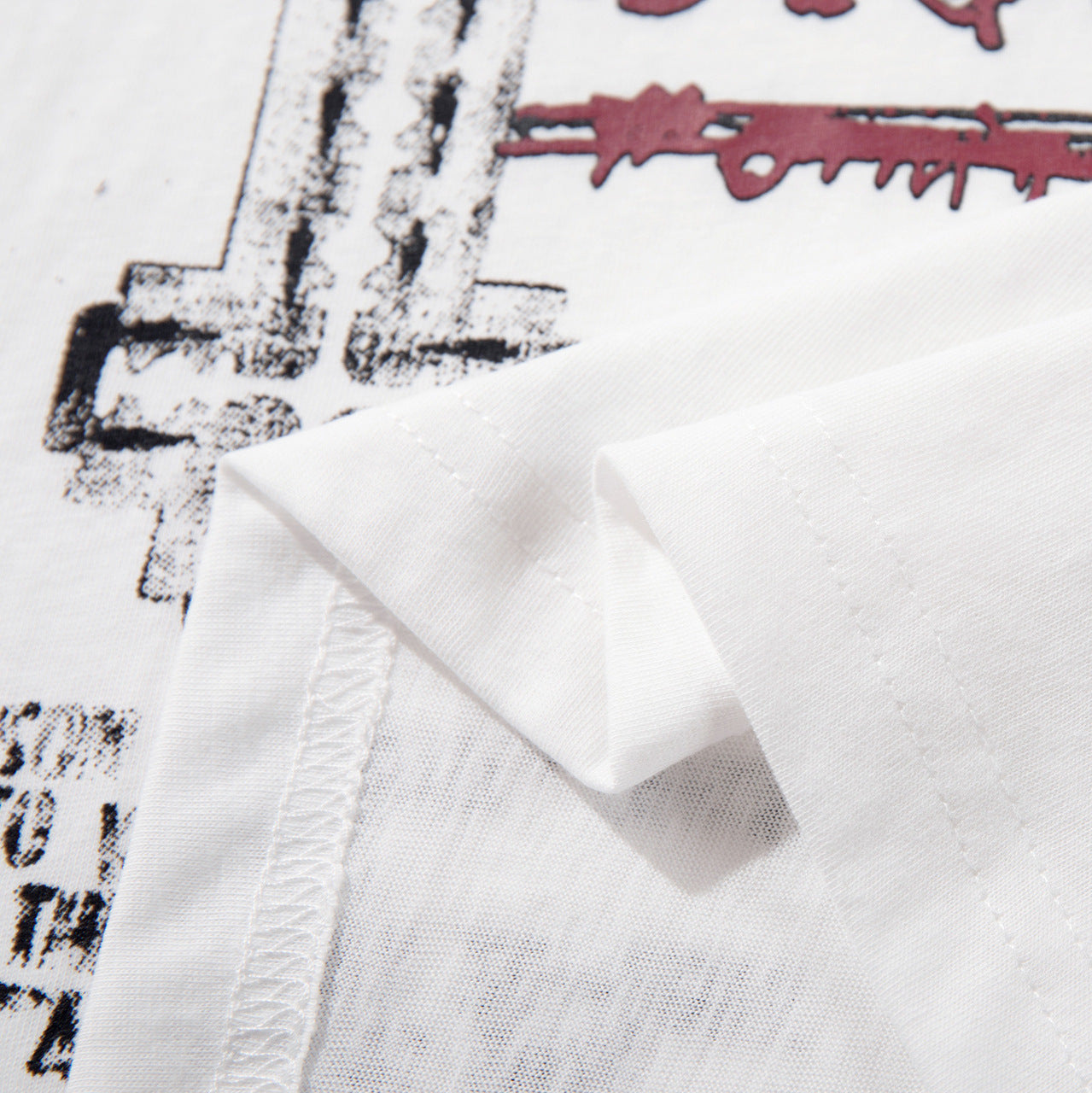 High-Neck Graphic Print Cotton Short Sleeve T-Shirt