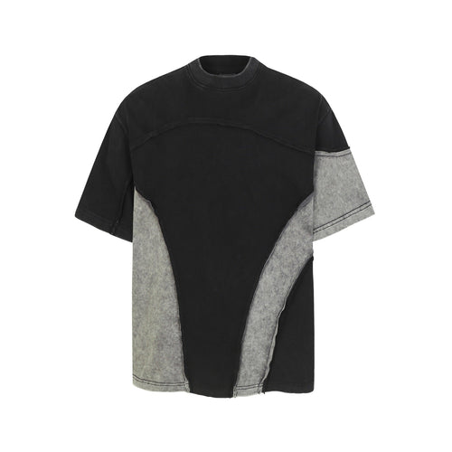 T-shirt oversize à manches courtes en coton délavé à bords francs - Noir / M