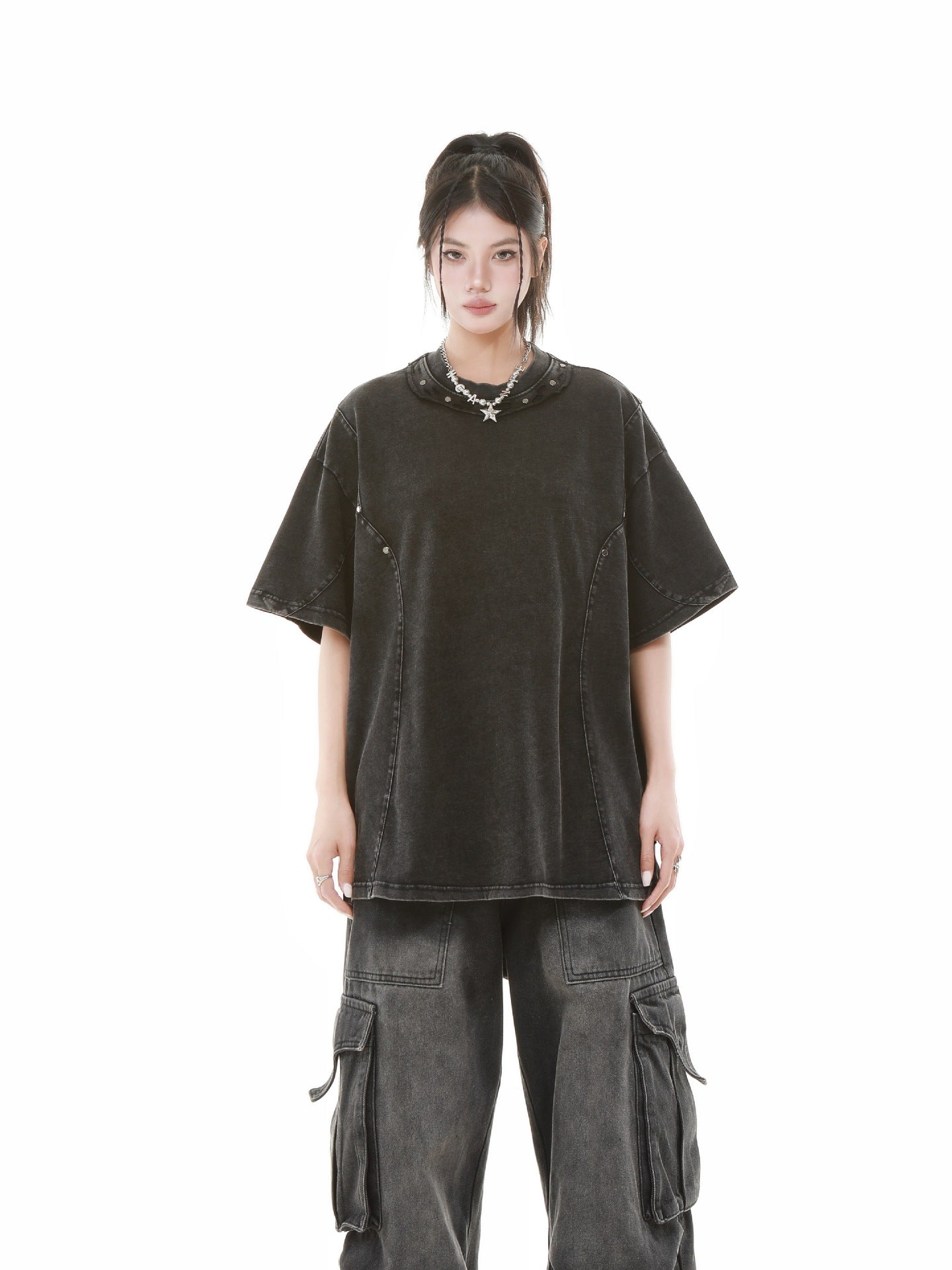 Heavy Washed Fade Stitching Short Sleeve T-Shirt