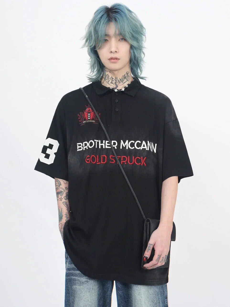 Letter Embroidery Polo Collar Casual Short Sleeve Polo Shirt