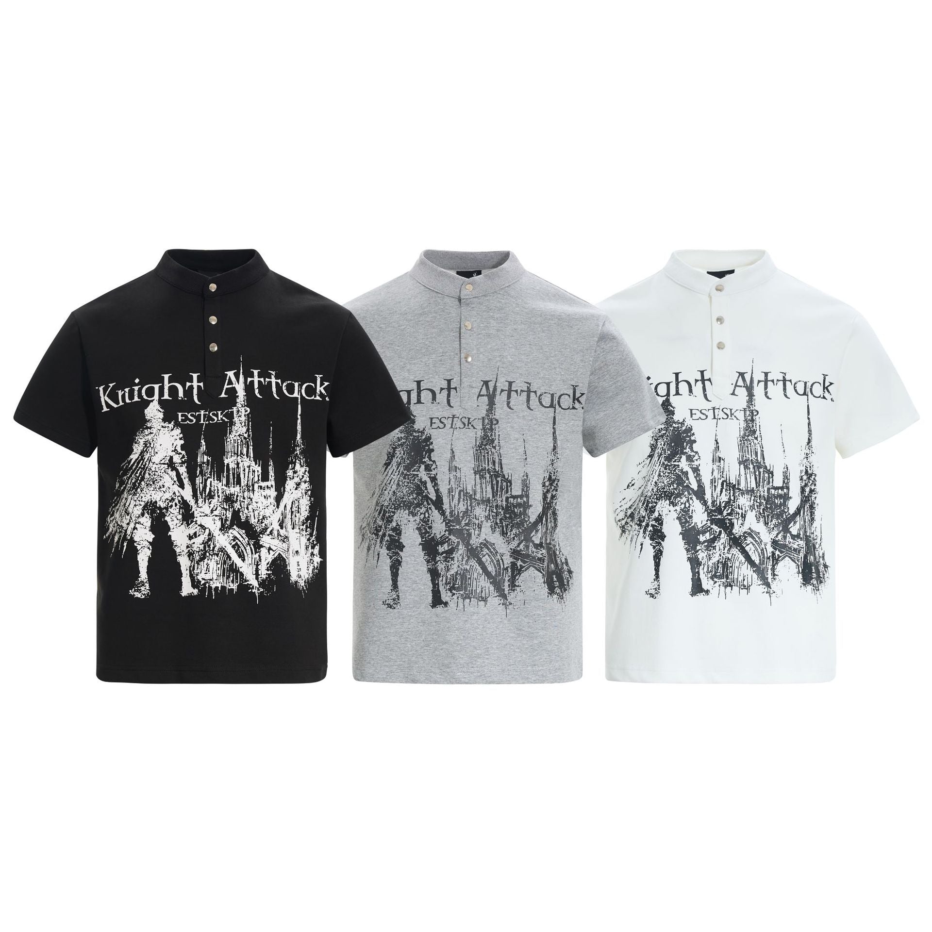 High-Neck Knight Graphic Short Sleeve Polo Shirt