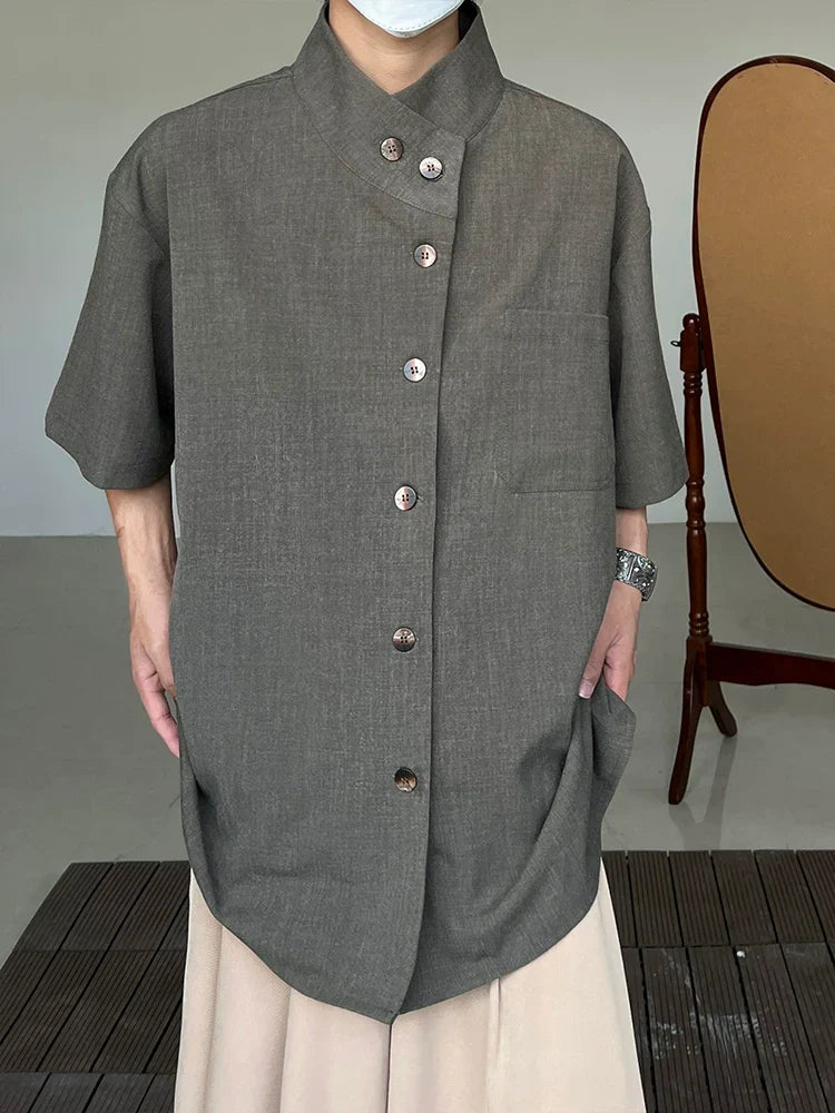 Minimalist Stand Neck Short Sleeve Shirt