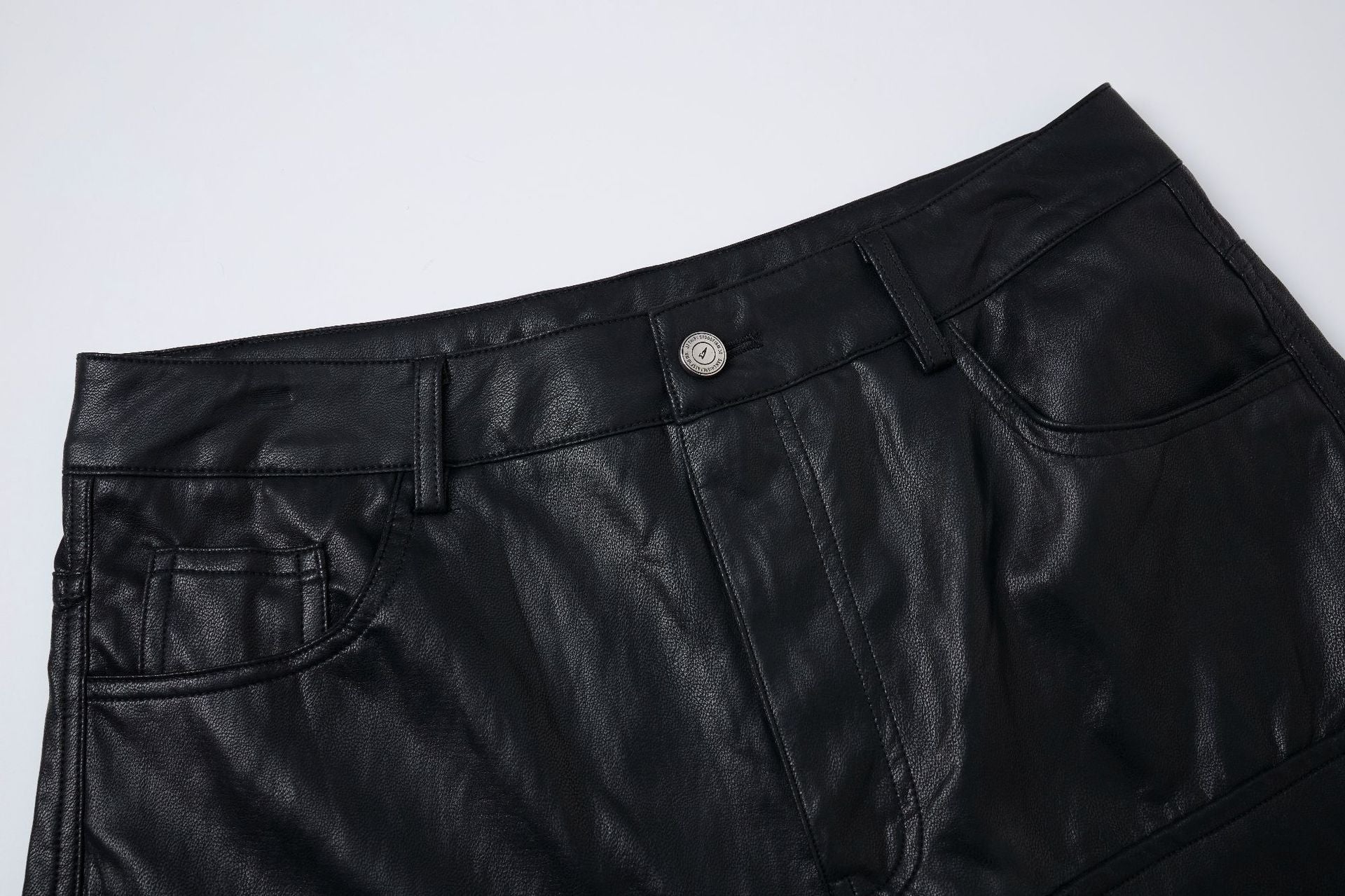 PU Leather Pocket Cropped Wide Leg Cargo Hahf Pants