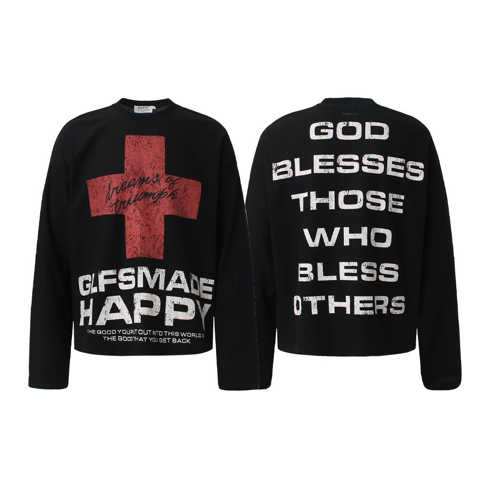 Cross Letter Print Long Sleeve T-Shirt