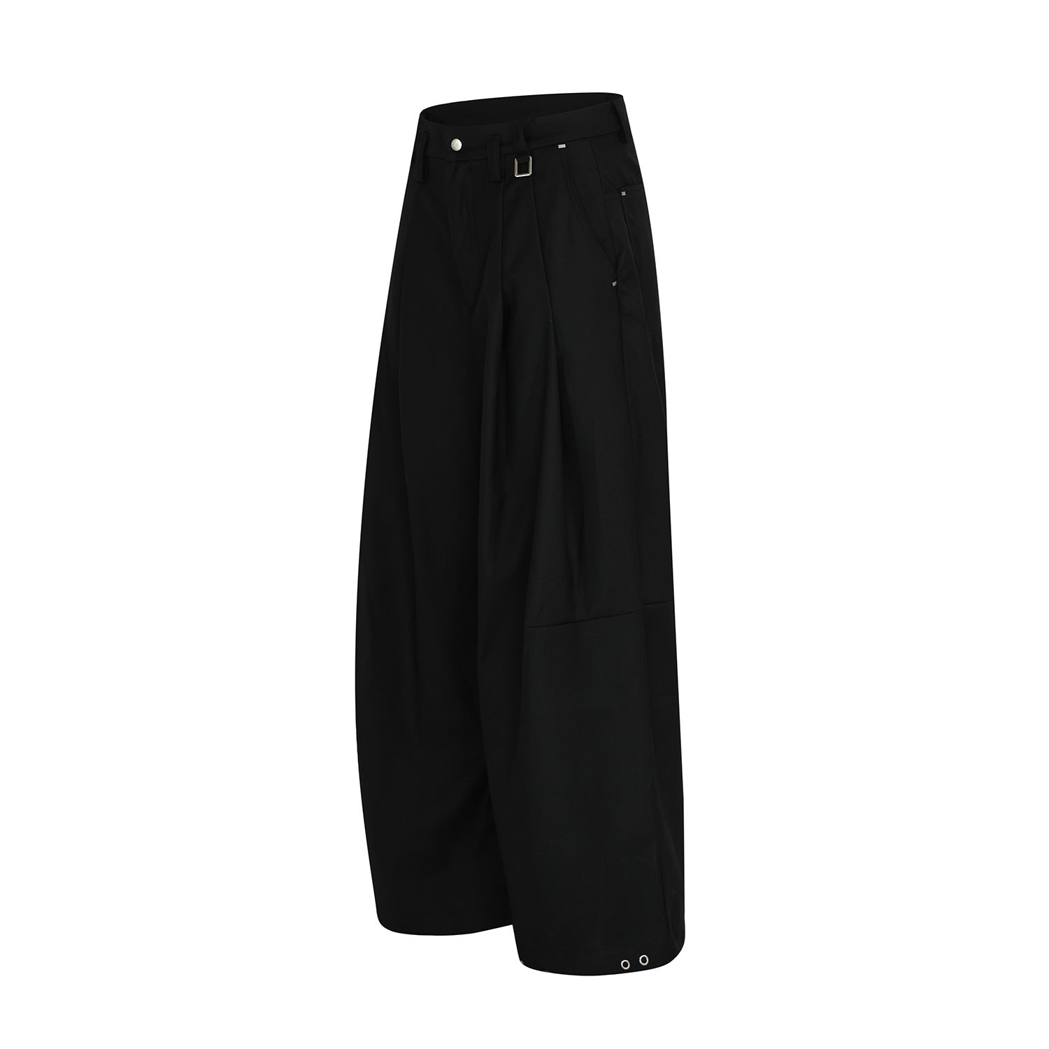 Metal Buckle Pleats Wide Leg Pants