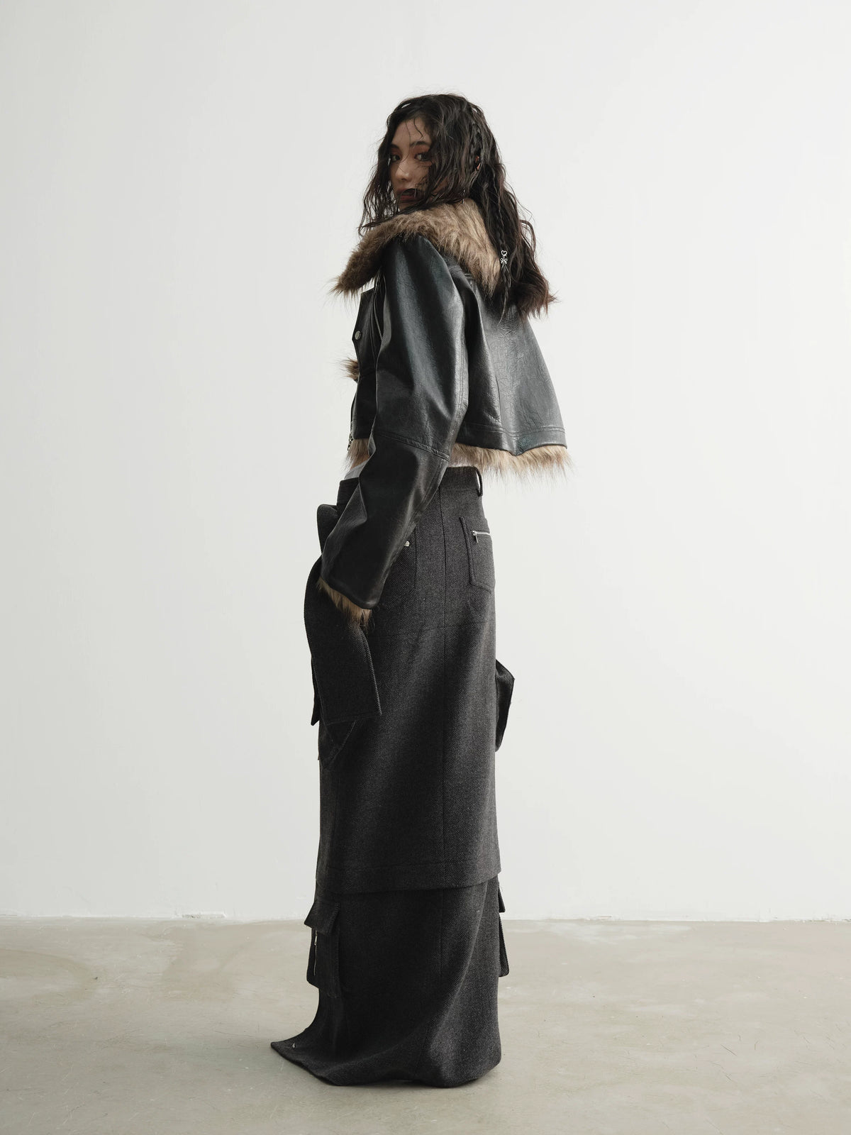 Reversible Fake Fur PU Leather Jacket