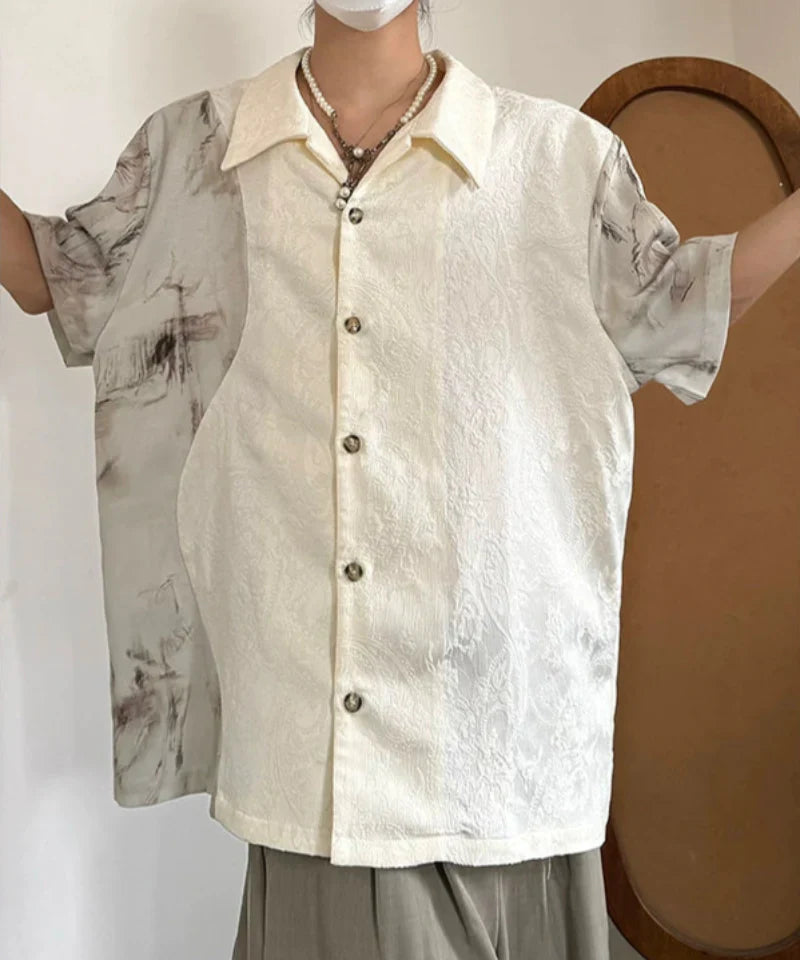 Jacquard Standing-Collar Short Sleeve Shirt