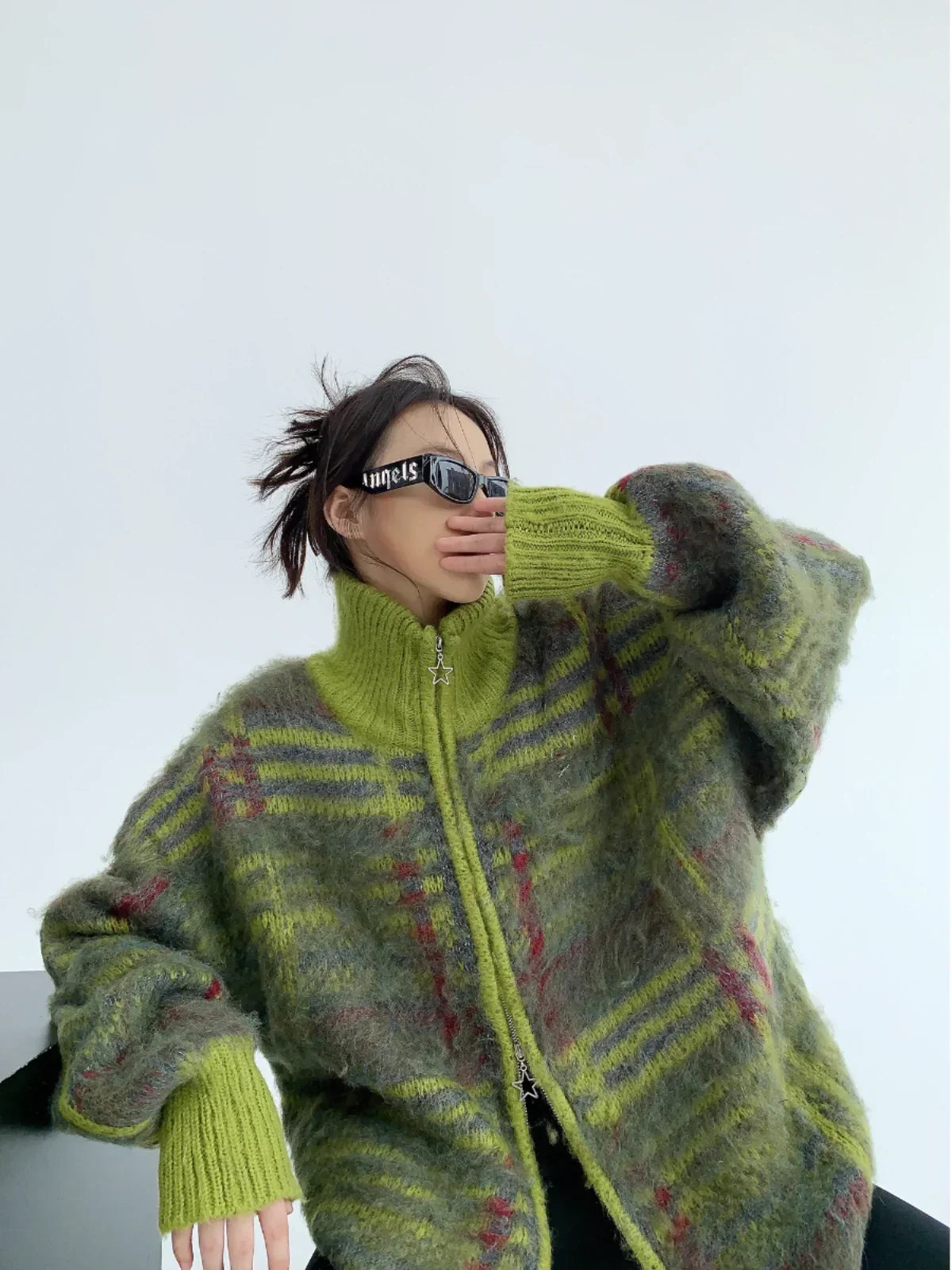 Oversized Double Zipper Knit Cardigan