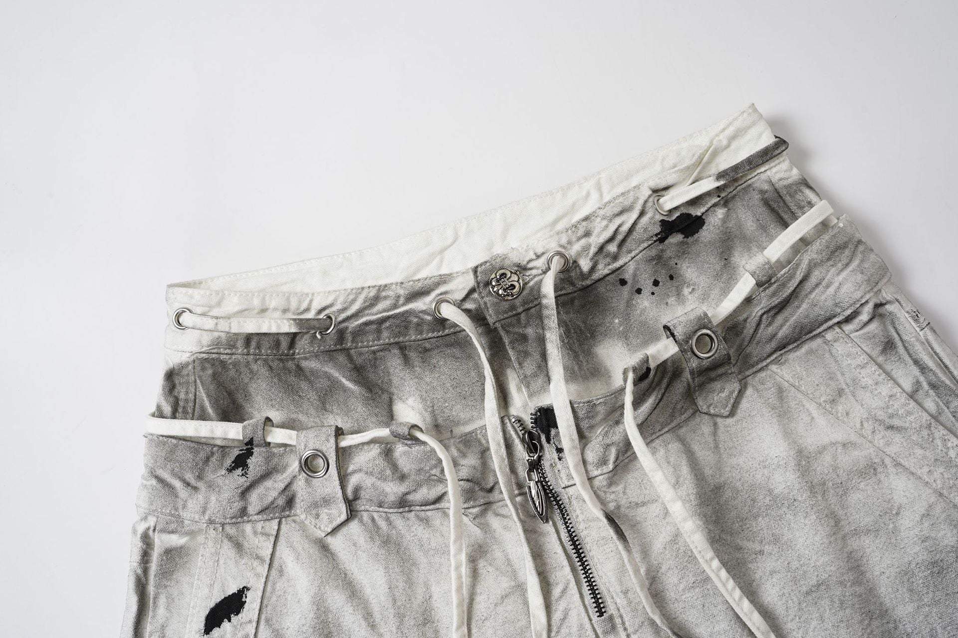 Gradient Washed Damage Double-Waist Wide Leg Pants