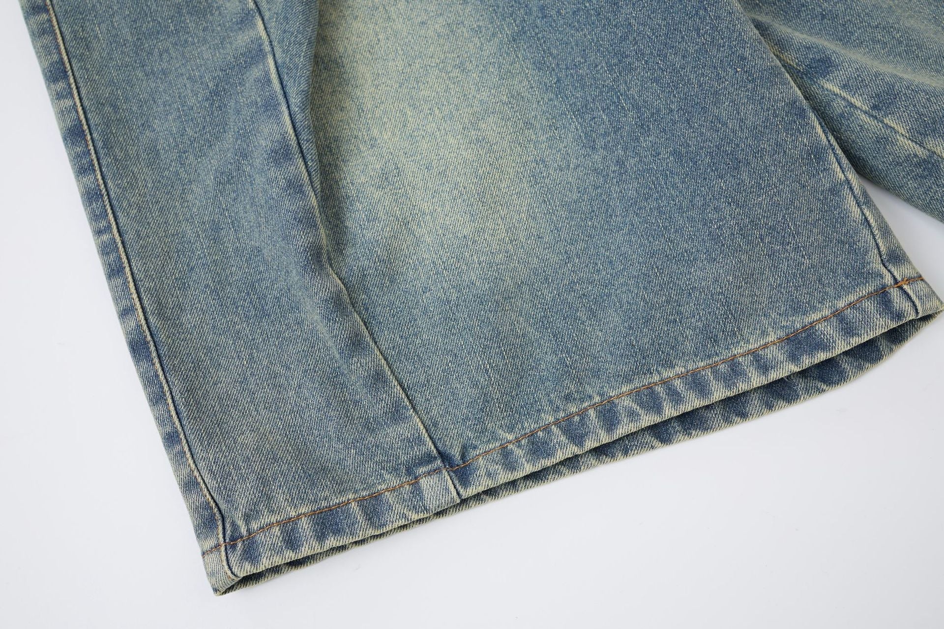 Washed Whisker Metal Buckle Denim Jort