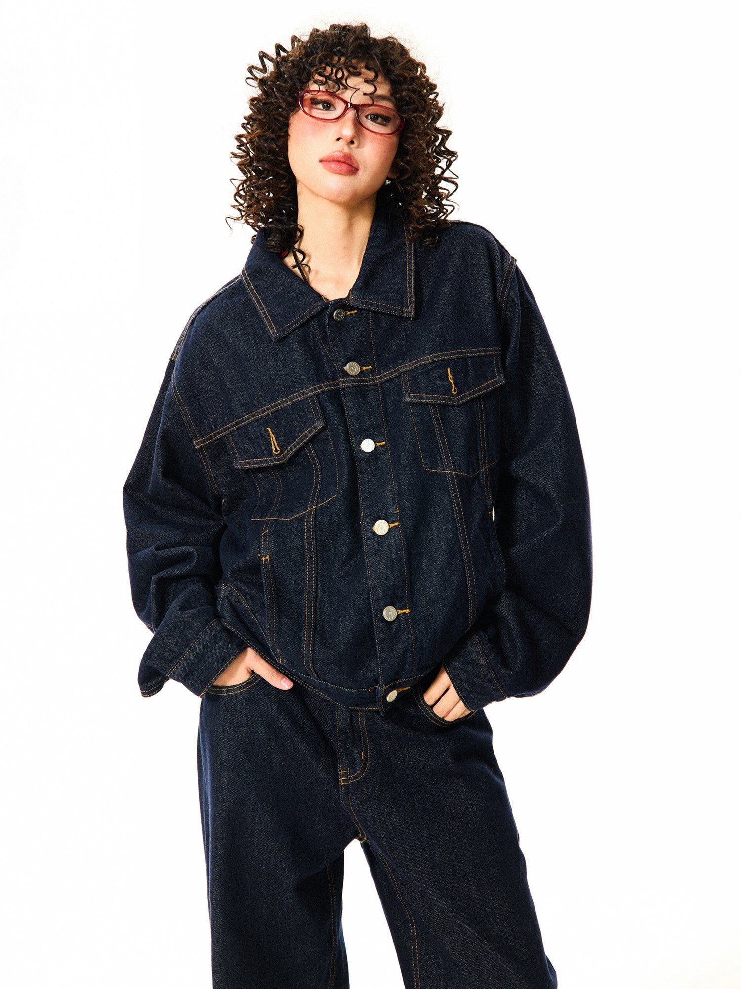 Button Oversize Denim Jacket & Wide Leg Denim Jeans Setup