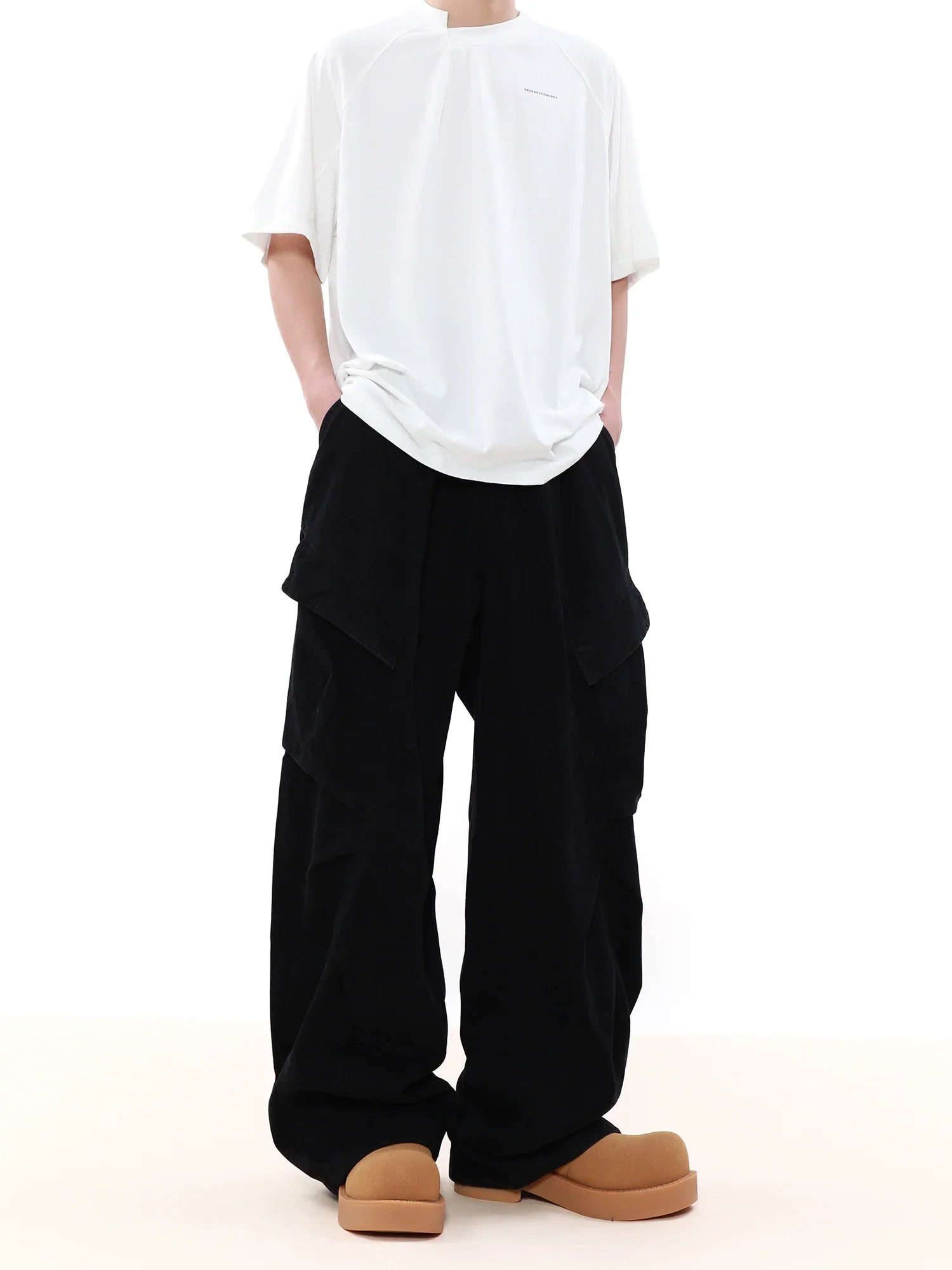 Pleated Design Wide Leg Cargo Pants