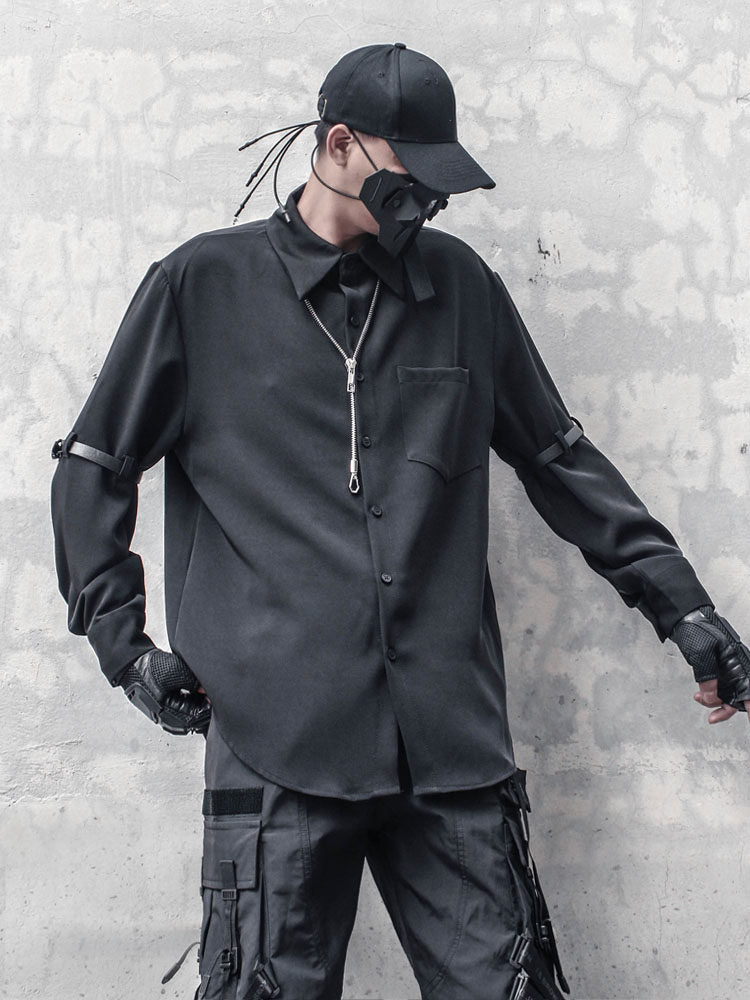 Metal Buckle Functional Long Sleeve Shirt