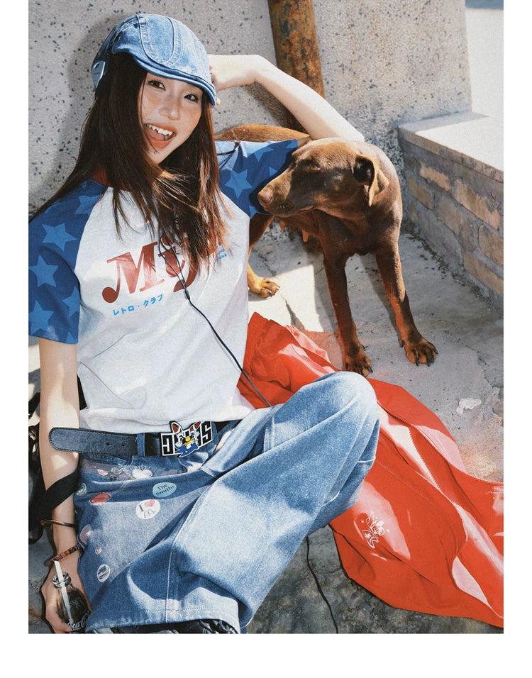 Raglan Sleeve Letter Print Fitted Short Sleeve T-Shirt