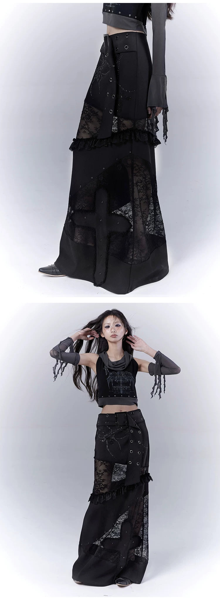 Lace Patchwork Low Waist Skirt