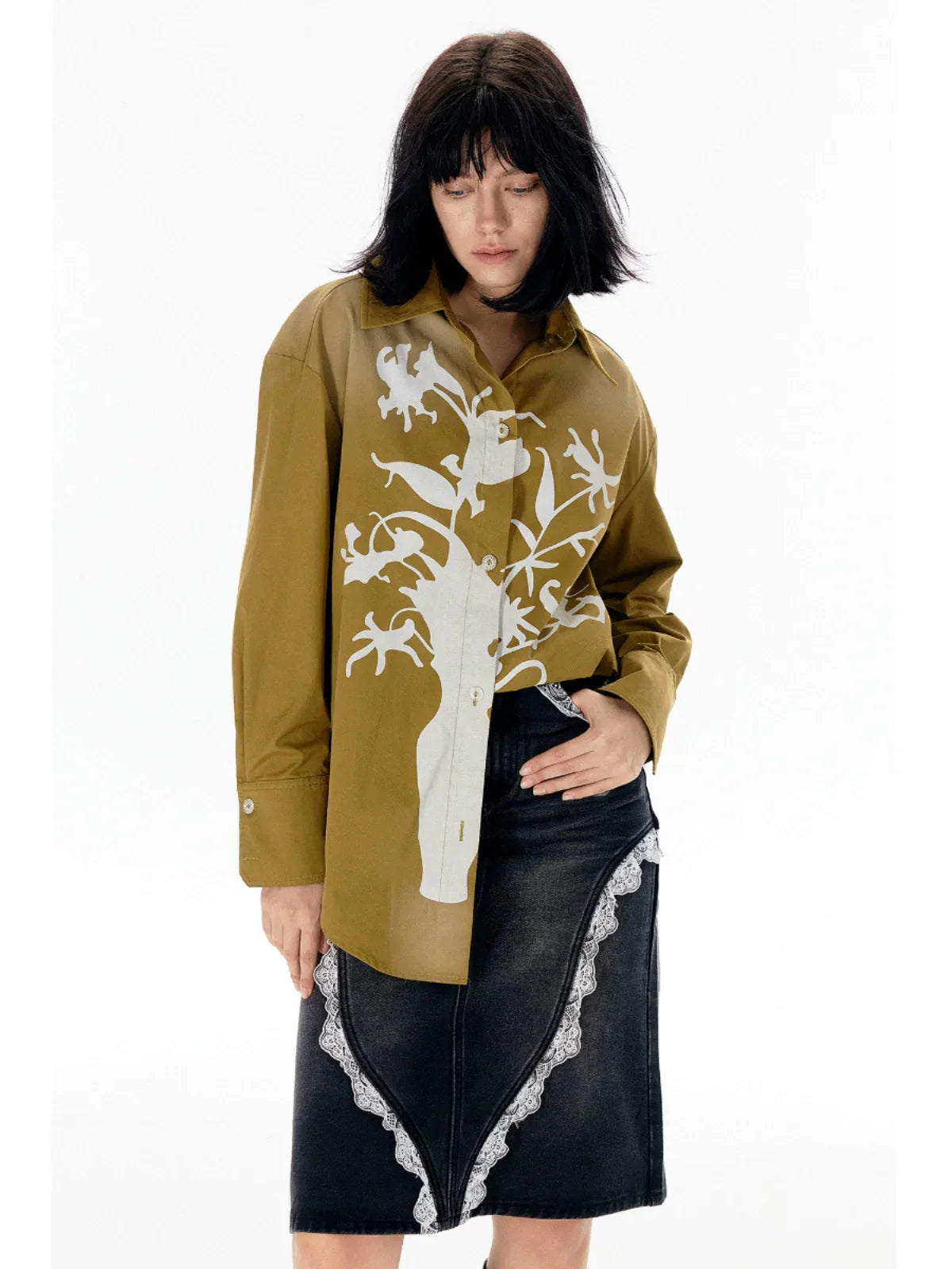 Vase Print Oversize Long Sleeve Shirt