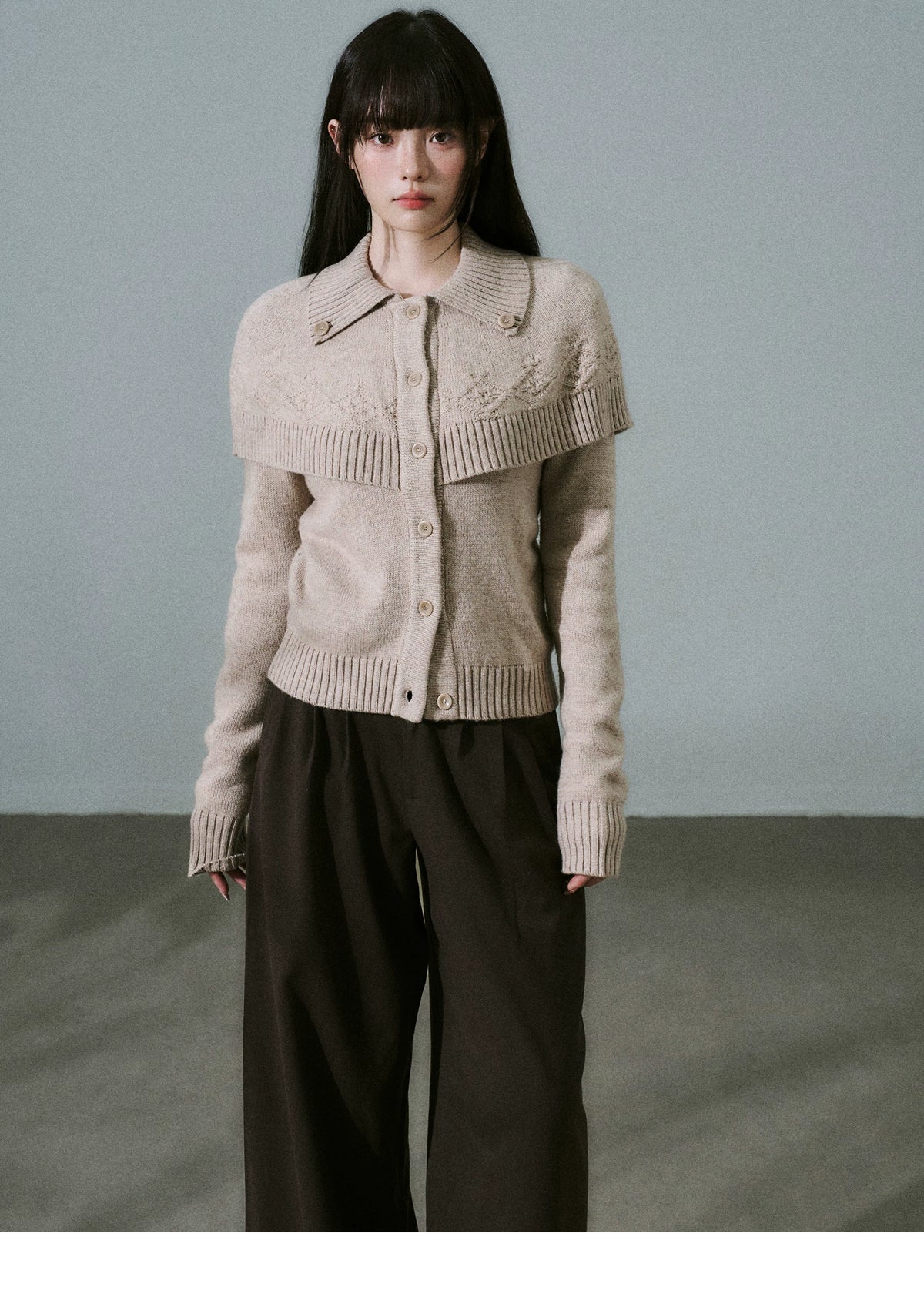 Cashmere Blend Cloak Graphic Knit Cardigan