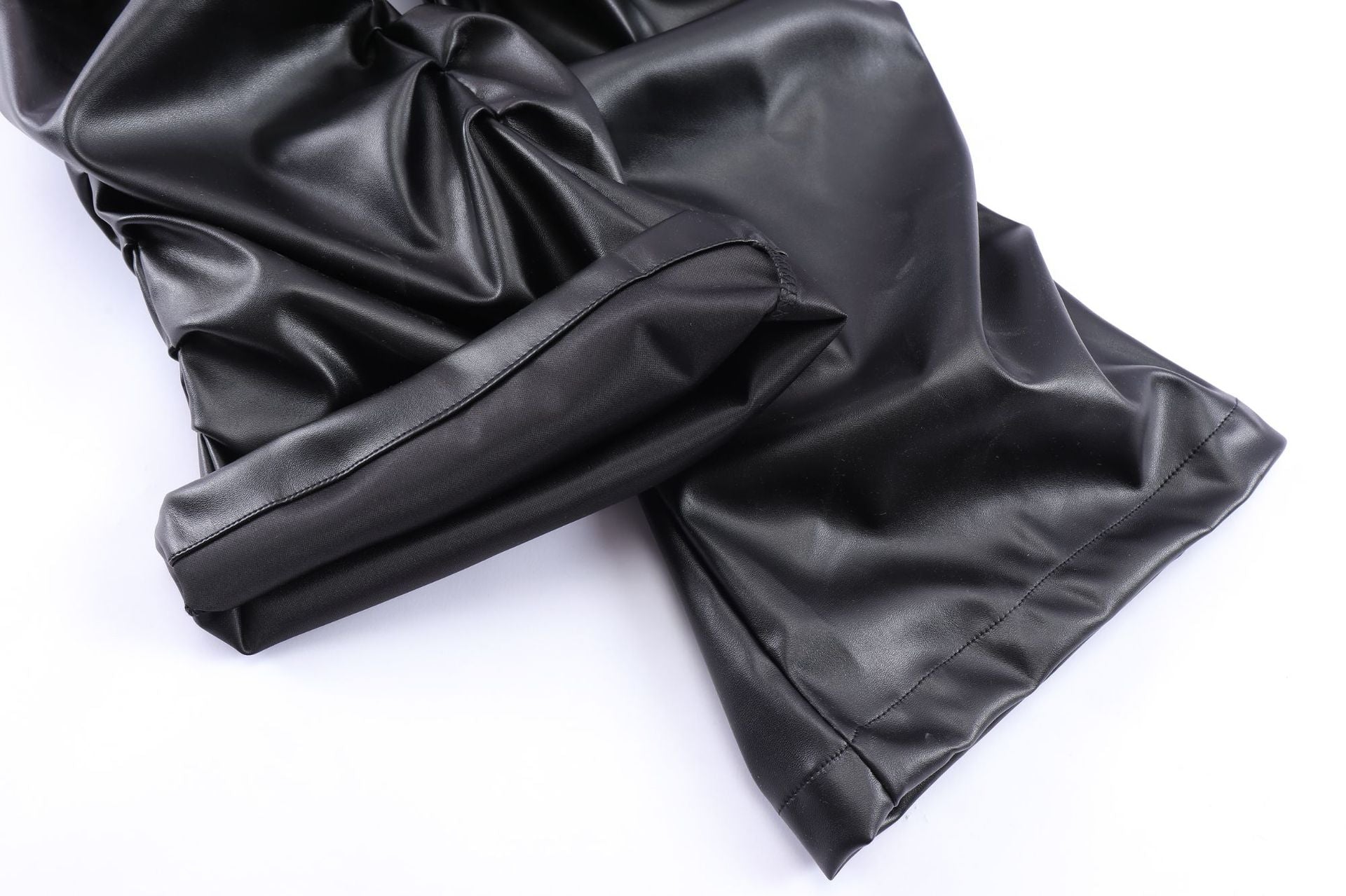 PU Leather Pleats Straight Pants