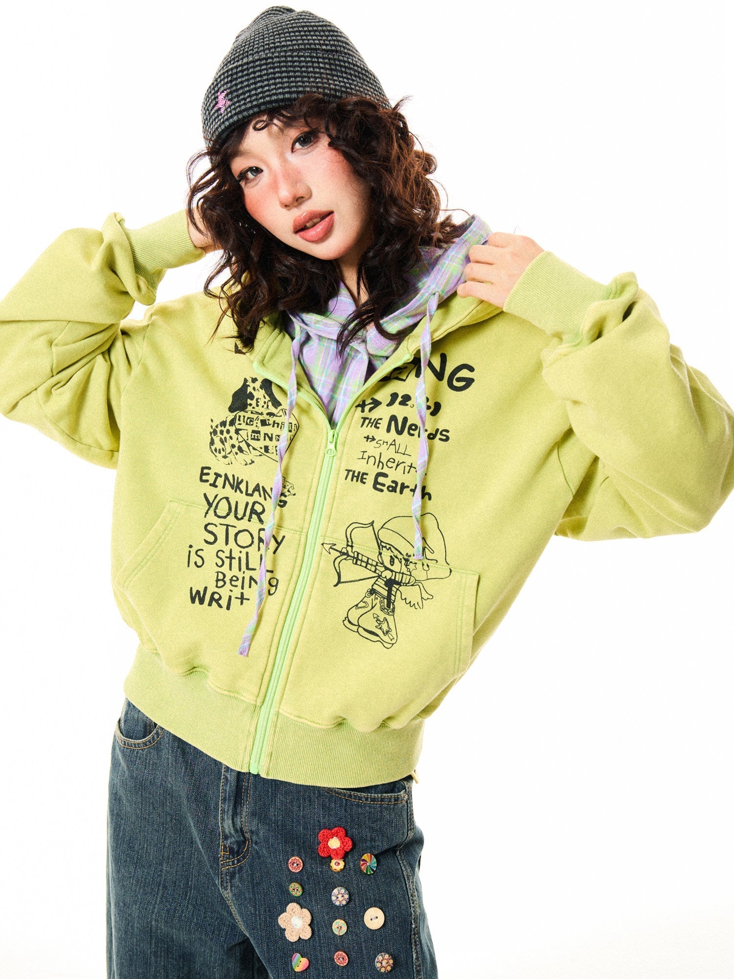 Letter Print Zipper Hoodie