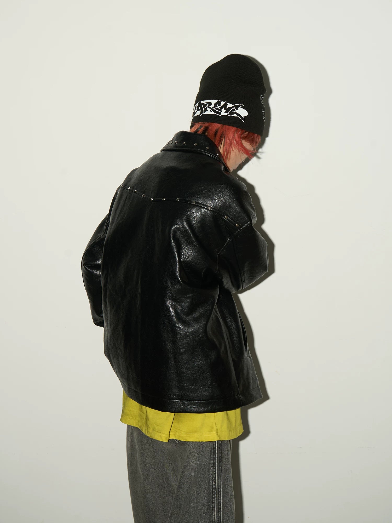 Studs Panel PU Leather Jacket