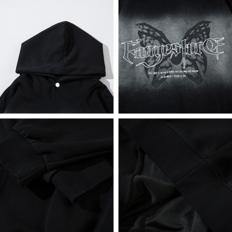 나비 프린트 타이다이 그라데이션 후드 티셔츠