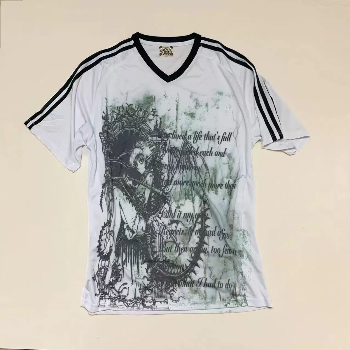 Anime Print Oversize V-Neck Short Sleeve T-Shirt