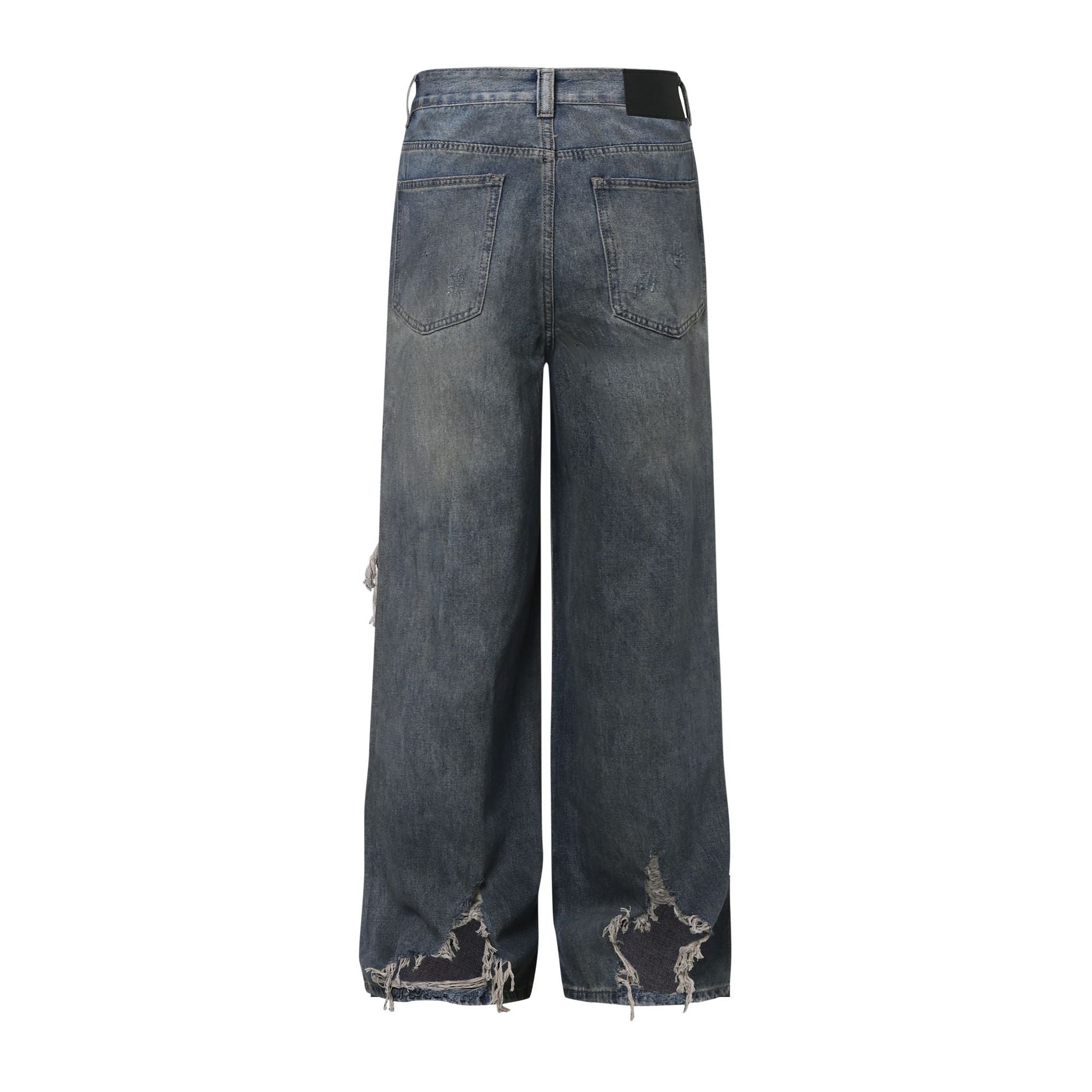 Washed Damage Wide Leg Denim Jeans