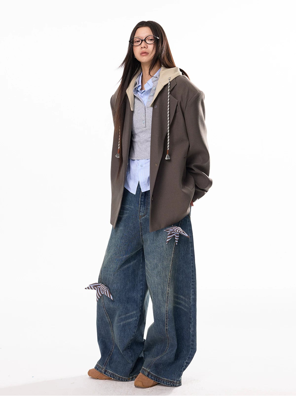 Oversize Detachable-Hood Tailored Jacket