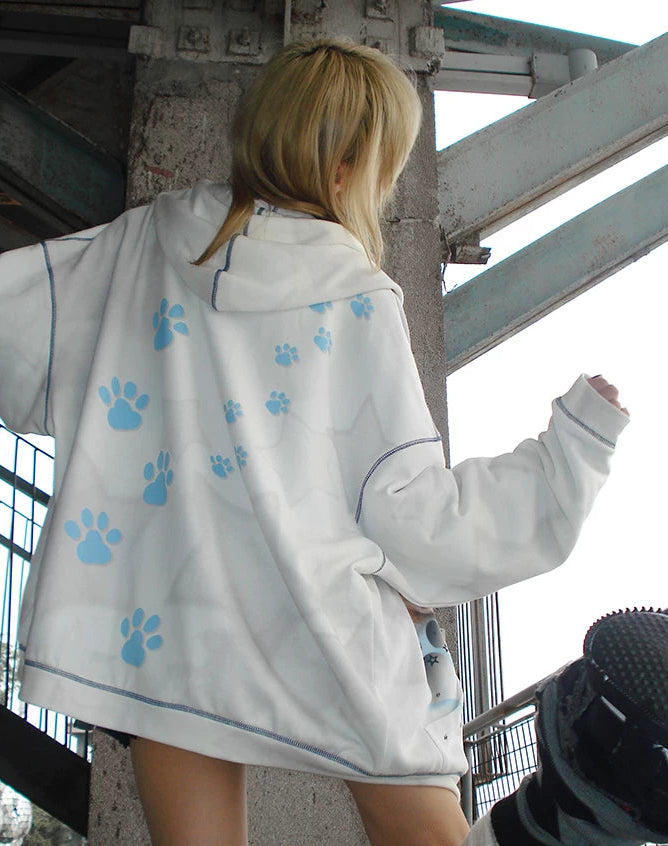 Cat Print Zipper Hoodie