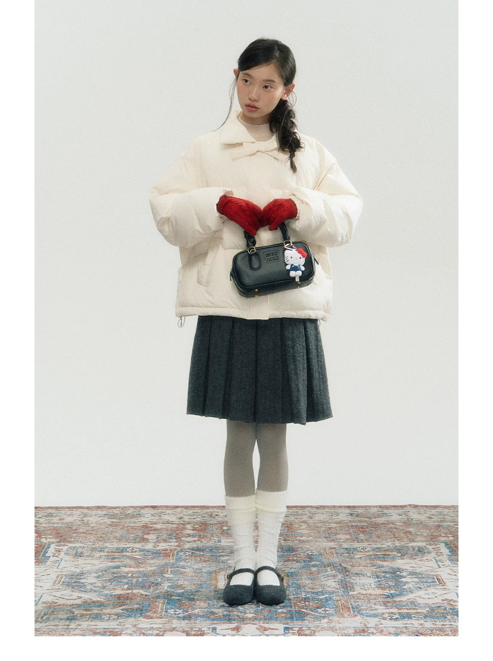 White Bowknot Puffer Jacket