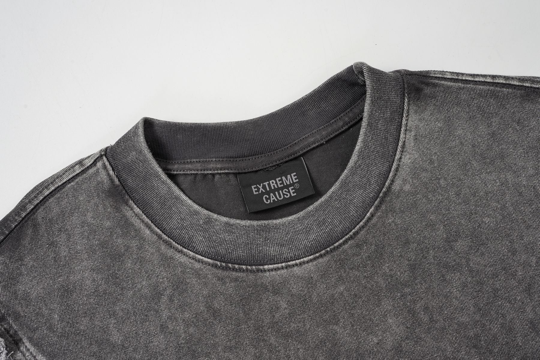 Acid Washed Raw-Edge Splice Short Sleeve T-Shirt