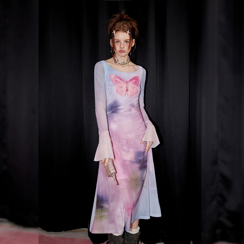 Ethereal Butterfly Fairycore Mesh Dress – Y2K Aesthetic Dream