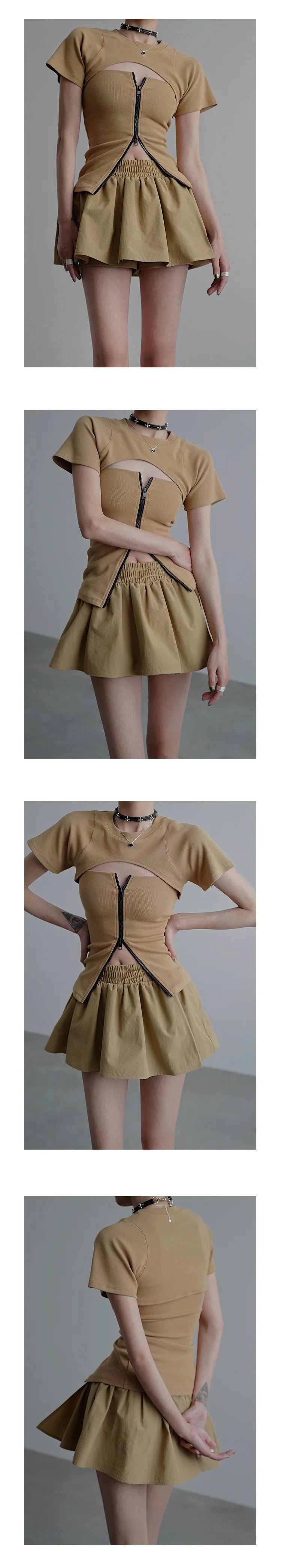 Zipper Tube Top & Short Sleeve T-Shirt