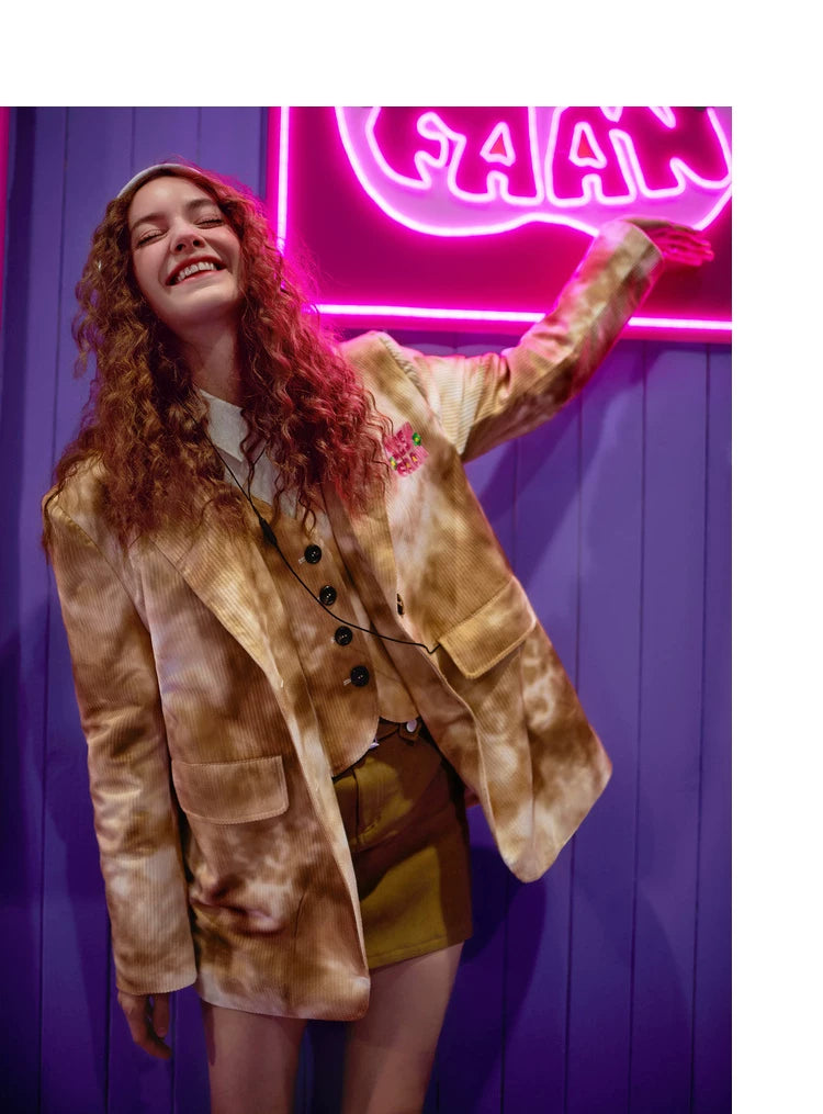 Tie-Dye Corduroy Fake Layered Tailored Jacket