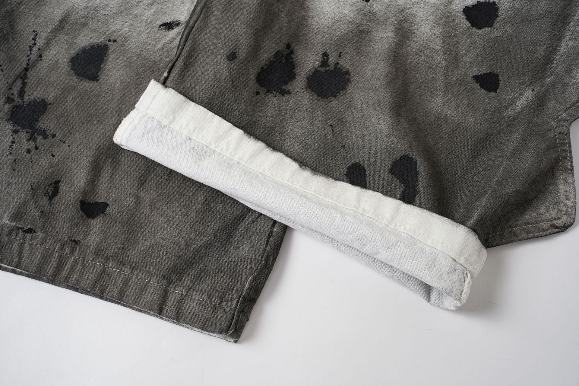 Gradient Washed Damage Double-Waist Wide Leg Pants