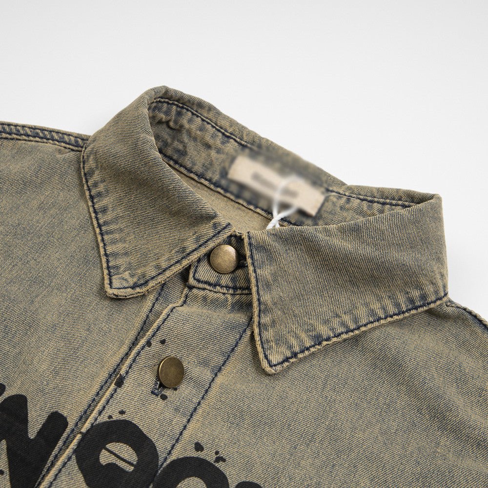 Camisa vaquera con estampado de letras lavadas de Wasteland