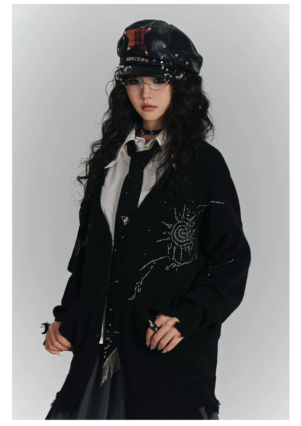 Safety Pin V-Neck Oversize Knit Cardigan