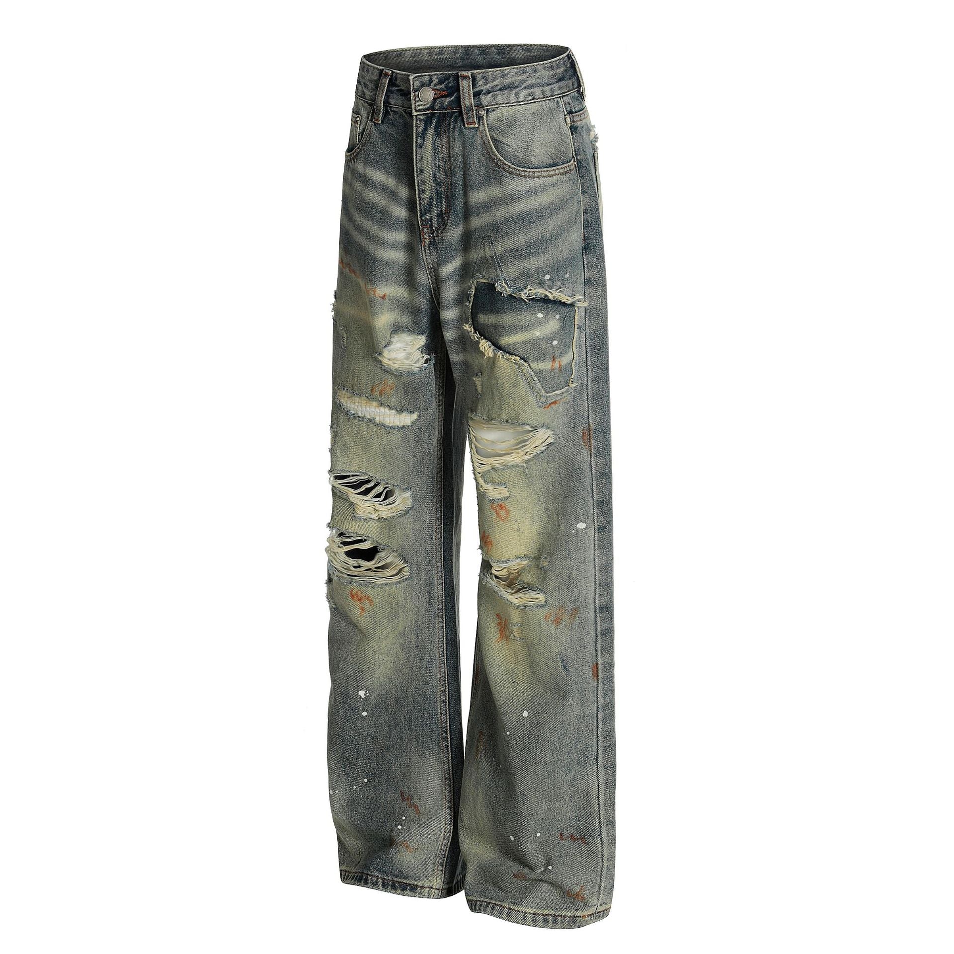 Dirty Washed Damage Flare Denim Jeans