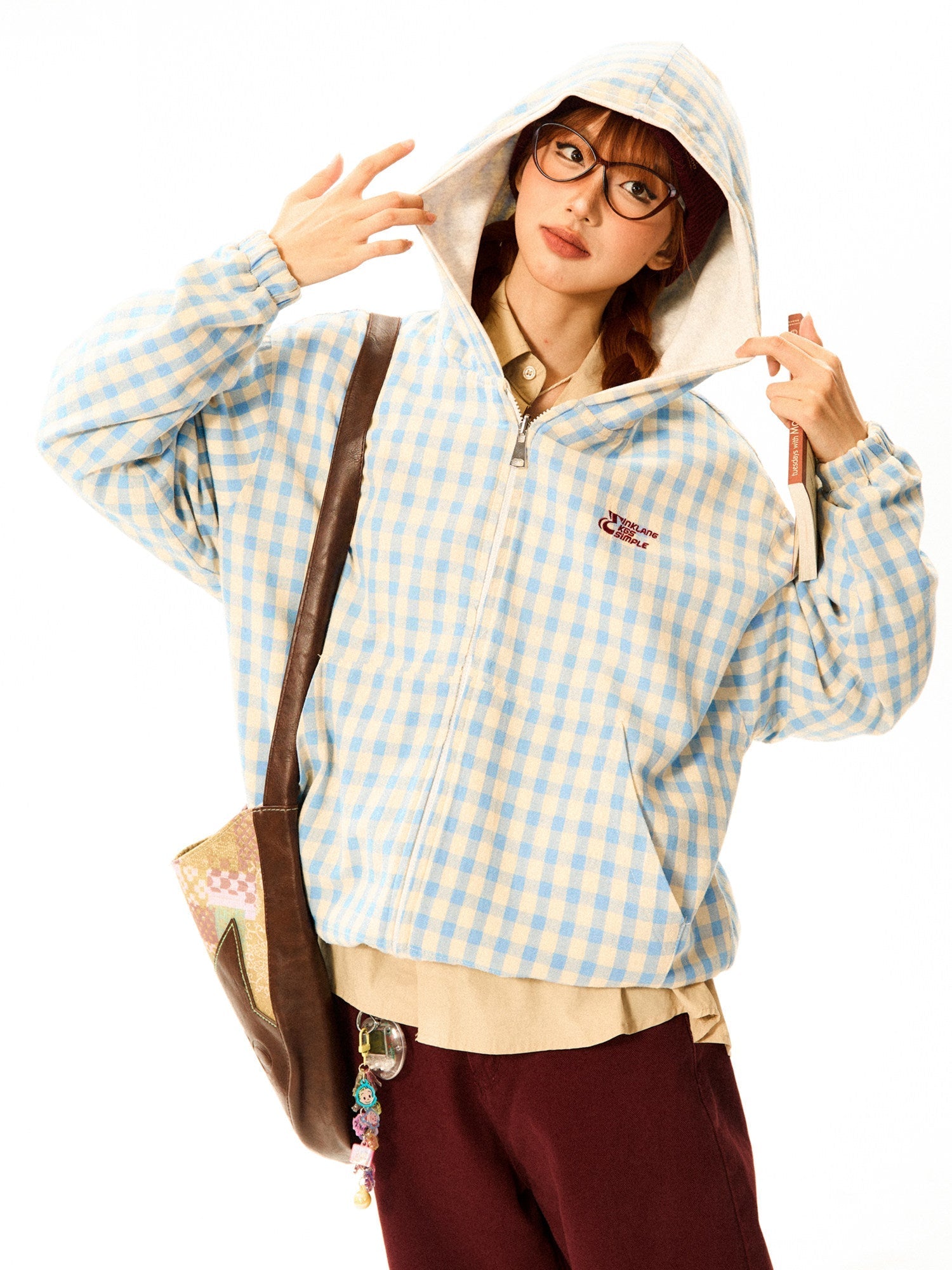 Gingham Logo Zipper Hoodie