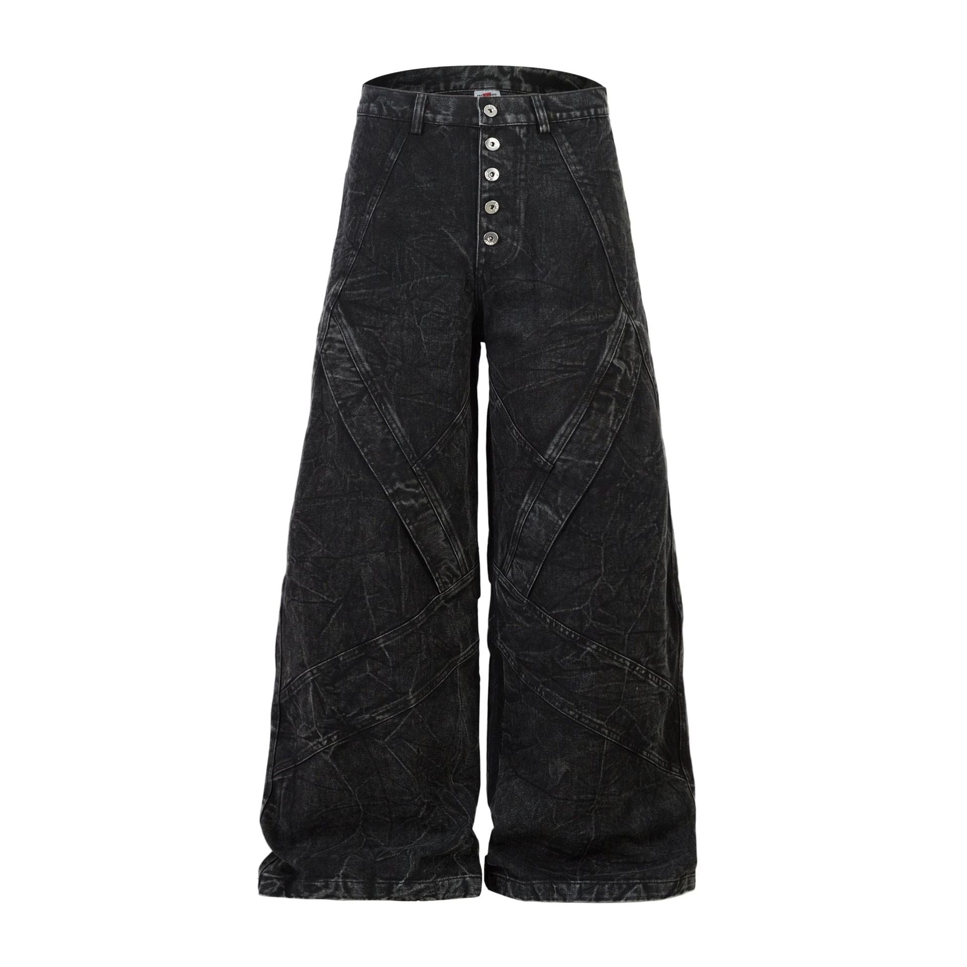 Washed Crinkle Button Fly Wide Leg Denim Jeans