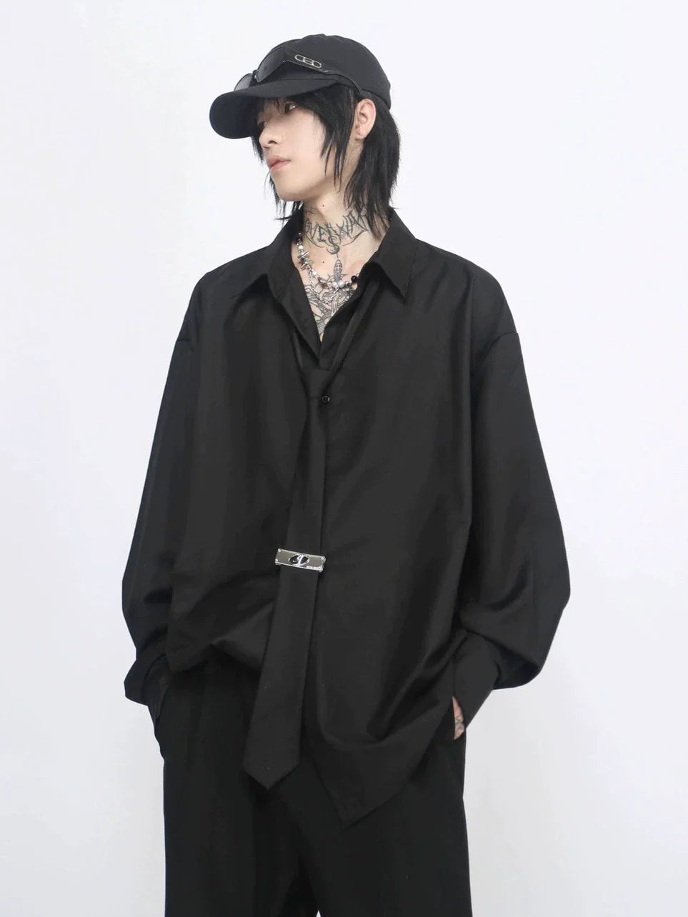With Tie Plan Long Sleeve Shirt