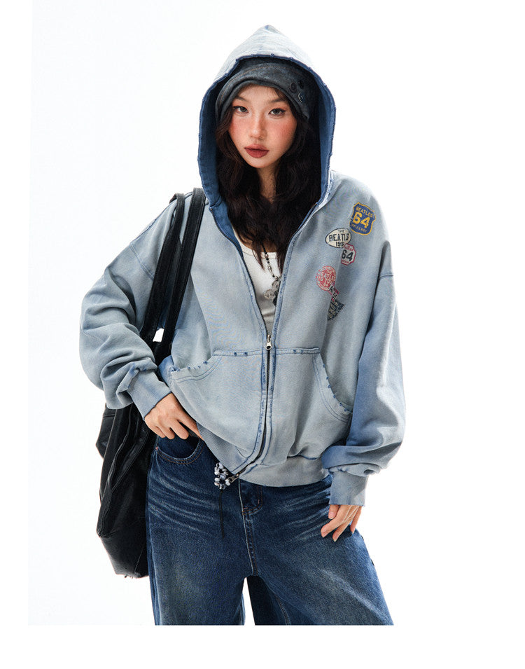 Washed Oversize Zip-Up Hoodie